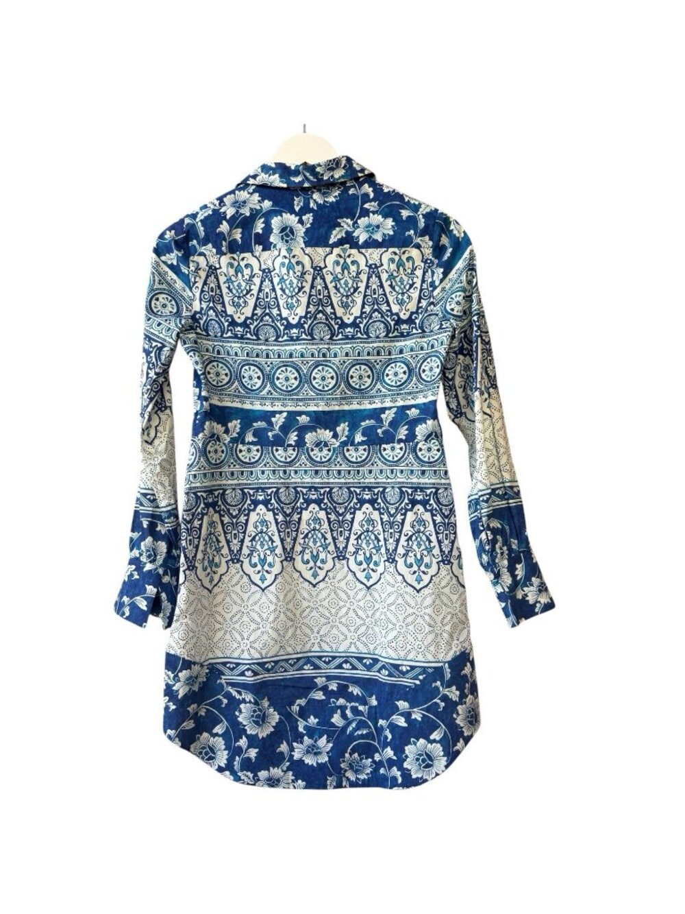 ANTHROPOLOGIE Women’s Size XS Long Sleeve Button Front Dress Blue White Cotton - Picture 3 of 11